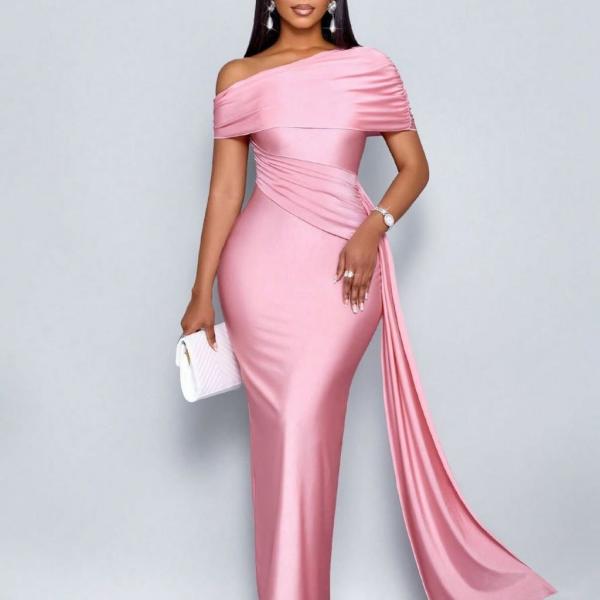Elegant party glossy off shoulder Maxi Dress