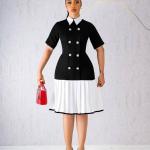 Two-Tone Pleated Dress – Collared Double-Breasted Button Front Contrast Midi Dress