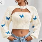 Handmade Butterfly Crochet Cut-Out Top