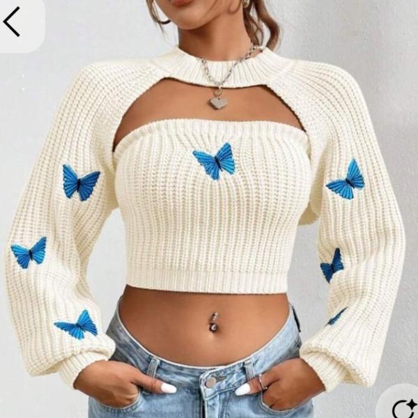 Handmade Butterfly Crochet Cut-Out Top